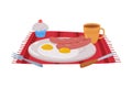 Scrambled Eggs with Sausage on Plate with Coffee in Cup as Tasty Breakfast or Brunch with Typical Food Vector