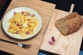 Scrambled eggs with sausages Royalty Free Stock Photo