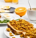 Scrambled eggs on toast with coffee Royalty Free Stock Photo