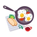 Scrambled Eggs with Tomato on Frying Pan as Tasty Breakfast or Brunch with Typical Food Top View Vector Illustration