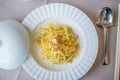 Scrambled eggs with vermiceli and crabmeat Royalty Free Stock Photo