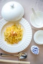 Scrambled eggs with vermiceli and crabmeat Royalty Free Stock Photo