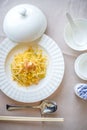 Scrambled eggs with vermiceli and crabmeat Royalty Free Stock Photo