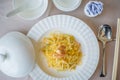 Scrambled eggs with vermiceli and crabmeat Royalty Free Stock Photo