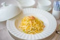 Scrambled eggs with vermiceli and crabmeat Royalty Free Stock Photo