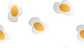 Scrambled eggs on a white background, vector illustration, pattern. egg with yellow yolk. delicious breakfast. seamless Royalty Free Stock Photo