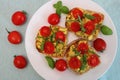 Scrambled Tofu with cherry tomatoes and fresh basil, vegan scrambled eggs