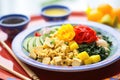 scrambled tofu on a colorful vegetable platter Royalty Free Stock Photo