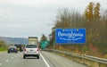 Scranton, Pennsylvania, U.S.A - October 19, 2022 - The road on Interstate 81 and the welcome sign into the state Royalty Free Stock Photo