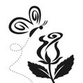 Stylistic Vector Illustration of an Abstract Butterfly and an Abstract Rose Royalty Free Stock Photo