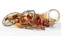 A scrap of gold. Old and broken jewelry, bars, watches of gold and gold-plated Royalty Free Stock Photo