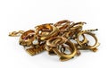 A scrap of gold. Old and broken jewelry, watches of gold and gold-plated Royalty Free Stock Photo