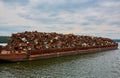 Scrap metal on a barge on a river in Germany