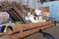 Scrap metal collection point with floor scales in early spring during the steel price increase season