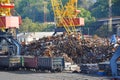 Scrap metal and train in port Royalty Free Stock Photo