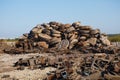 Scrap metal heap outdoors Royalty Free Stock Photo