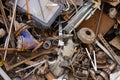 Scrap metal in railway cars.. Scrap yard, metal rubbish stock. Royalty Free Stock Photo