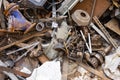 Scrap metal in railway cars.. Scrap yard, metal rubbish stock. Royalty Free Stock Photo