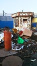 Scrap metal at recycling yard. Recycling industry. Business Recycling. Waste separation. Rusty stall, gas bottle and steel debris Royalty Free Stock Photo