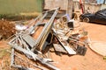 Scrap Metal for sale piled up in front of a local resident house Royalty Free Stock Photo