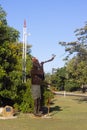 Scrap metal statue of Joshua blowing his trumpet at Jericho.