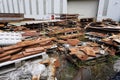 Scrap metal yard stack of steel and iron girders and plates Royalty Free Stock Photo