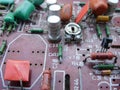 Scrap of old printed circuit boards with various elements