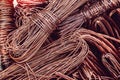 Scrap used copper wire from cable line to be recycling in factory