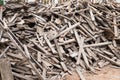 A scrap wood pile with protruding rusty nails Royalty Free Stock Photo