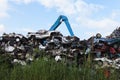 Scrap yard with crushed cars Royalty Free Stock Photo