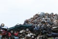 Scrap yard with crushed cars Royalty Free Stock Photo