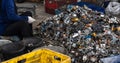 Scrap yard electronic waste for recycling with selective focus. Royalty Free Stock Photo