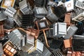 Scrap yard electronic waste for recycling with selective focus.