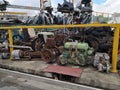 The scrap yard engine and cars parts. Royalty Free Stock Photo