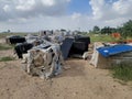 Scrap yard in solar plant in Rajasthan India
