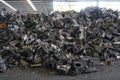 Scrap yard for recycle the engine and automotive parts. Engine junkyard. That old, cracked engine block. Metal recycling yard. Scr