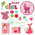 Scrapbook Baby shower Girl Set Royalty Free Stock Photo