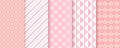 Scrapbook print. Seamless pattern. Pink baby shower backgrounds for girls. Texture with polka dot, stripe, triangle, fish scale