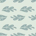 Scrapbook seamless doodle pattern with hand drawn oriantal cucumber paisley print. Blue palette