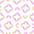 Scrapbook seamless pattern with pink and orange rainbow shapes elements. White background. Isolated print