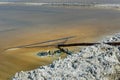 Scraper and shoes for worker in saltwater pond on Sambhar Salt Lake. India