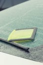 Scraper using to scrape ice from window in car, winter problems concept Royalty Free Stock Photo
