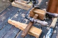 Scraper and wooden hammer items for carpenter and builder