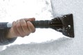 Scraping snow and ice from the car windscreen Royalty Free Stock Photo