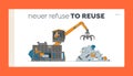 Scrapmetal Recycling and Reuse Landing Page Template. Worker Characters Control Crane Arm Loading and Press Metal Scrap Royalty Free Stock Photo