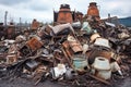 scrapped industrial kitchen appliances in a metal scrapyard Royalty Free Stock Photo