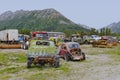 Scrapped vehicles at the closed asbestos mine in Cassiar, BC, Canada