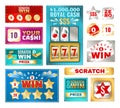 Scratch cards. Lottery tickets for card game. Winning and loser coupon with scratches gambling, vector collection with Royalty Free Stock Photo