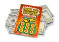 Scratch Lotto Ticket and Cash Pile