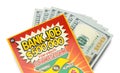 Scratch Off Lotto Ticket and Cash Close Up Royalty Free Stock Photo